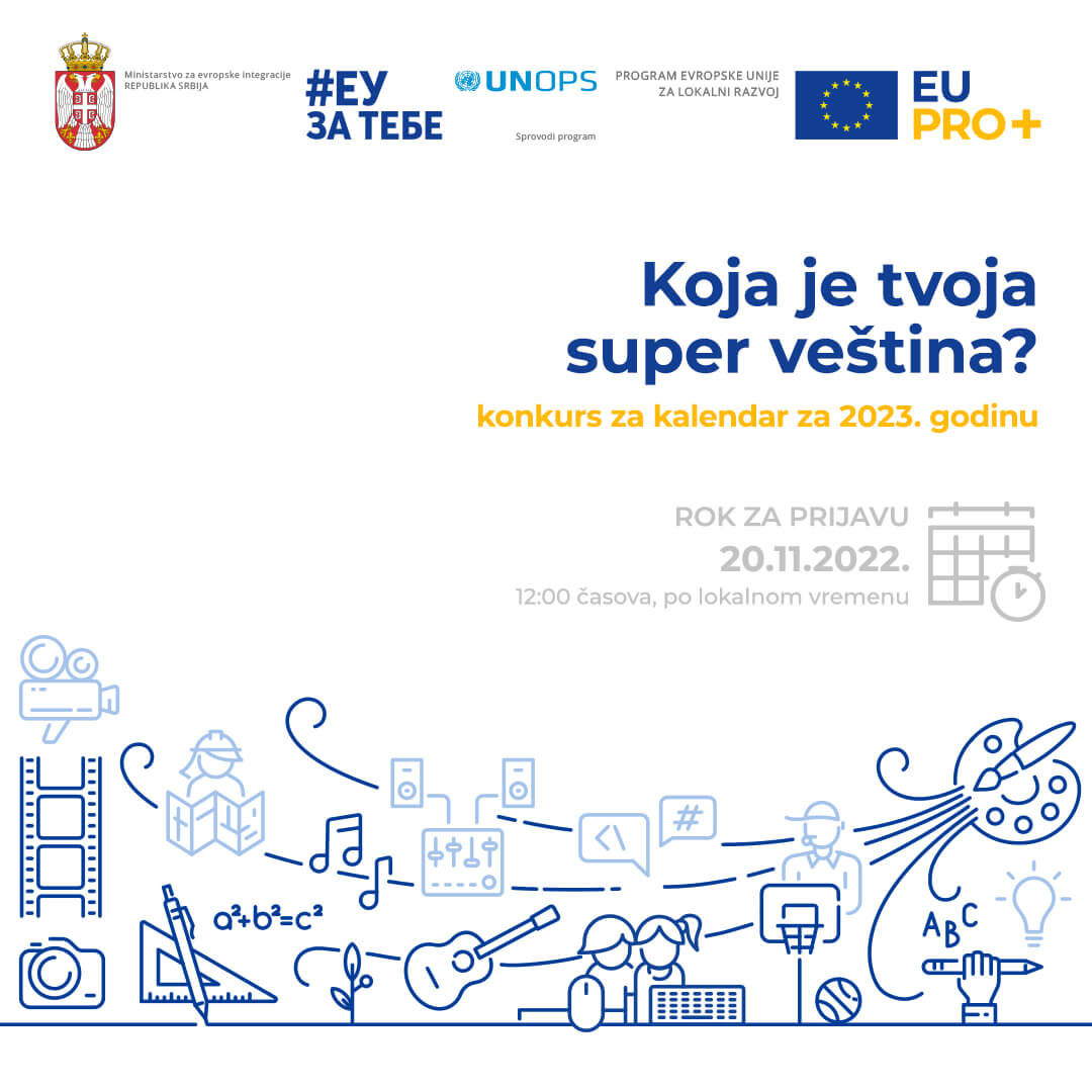 Otvoren likovni konkurs za kalendar EU PRO Plus programa za 2023. godinu „Koja je tvoja super-veština?“