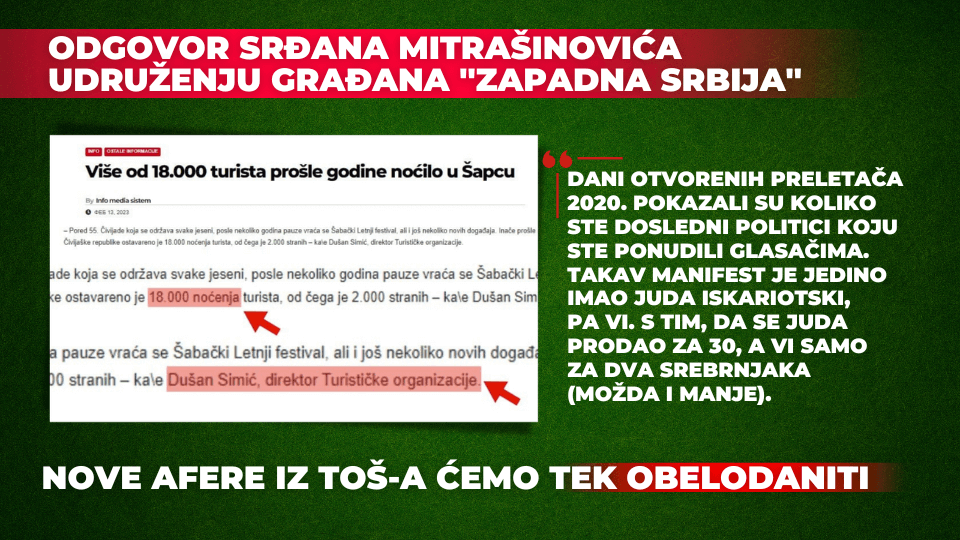 Odgovor Srđana Mitrašinovića udruženju građana ‘’Zapadna Srbija’’